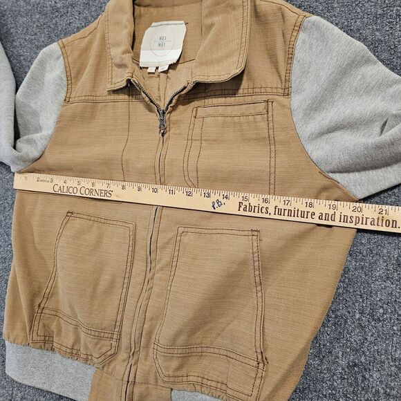 Hei Hei Anthropologie Jacket Canvas Fleece Combo Utility Size Medium Tan Gray - Picture 4 of 8